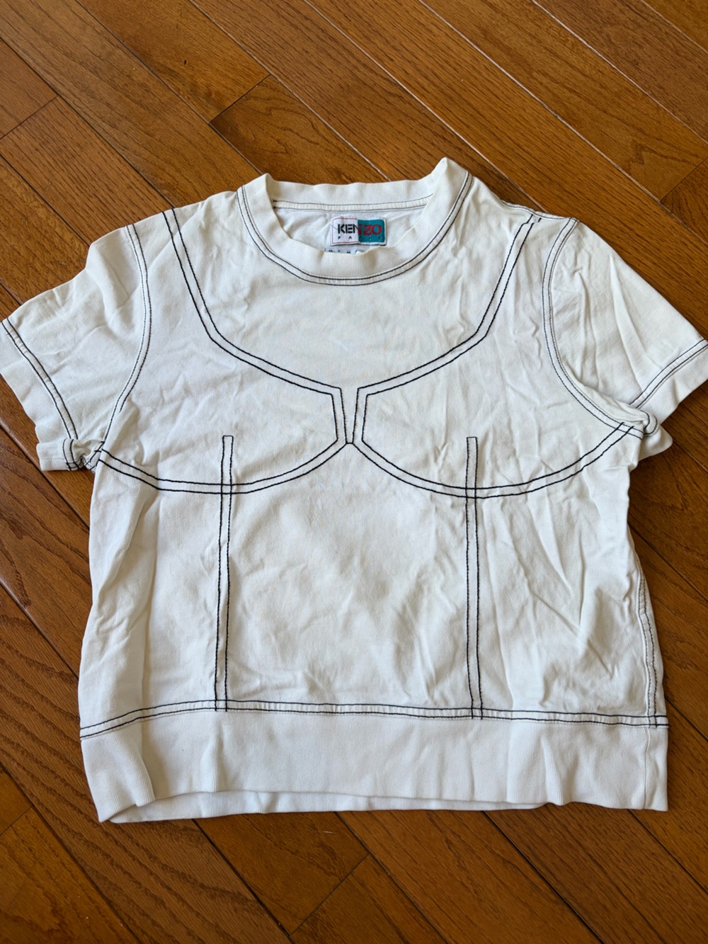 Kenzo White T-Shirt with Black Stitching